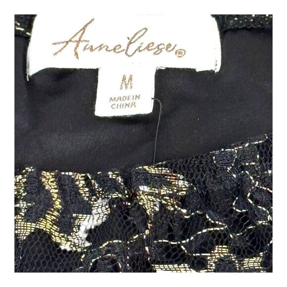 Anneliese Womens Floral Lace Top M Black & Gold Short Sleeve Johnny Was NEW - Picture 3 of 6